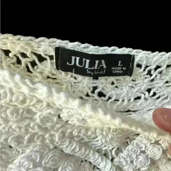 Julia by Love J White Cropped Crochet Top with Sun Design Women’s Size L Large - Picture 3 of 8